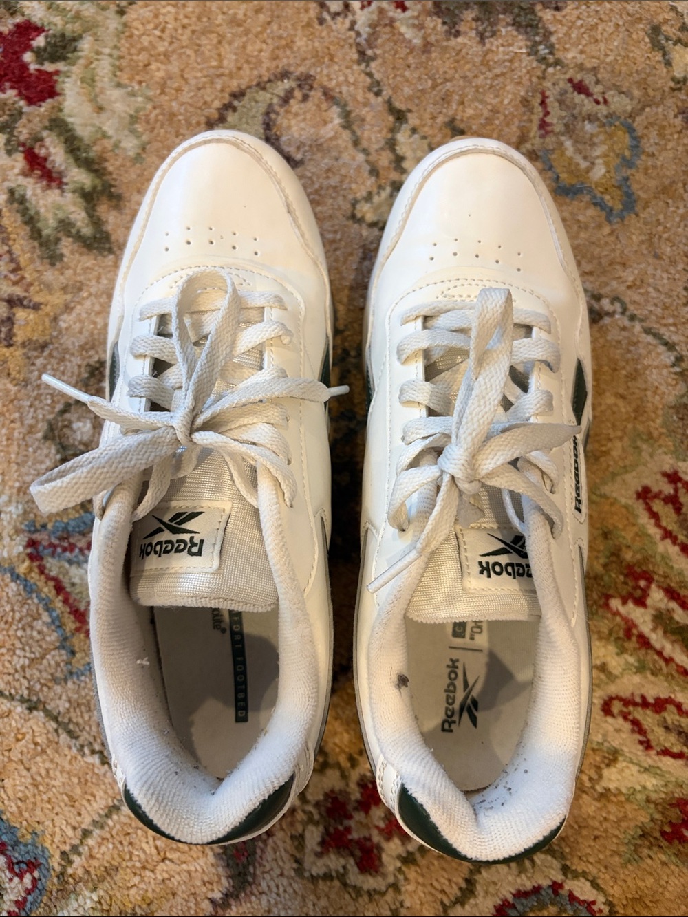 Reebok White Sneakers with Green Accents - Women's Lace-Up Trainers